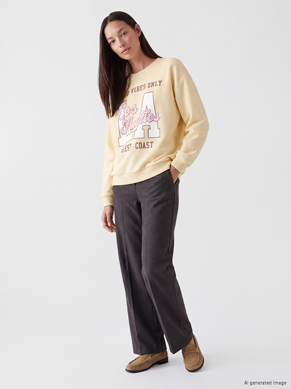 Bej Oversize Kadın Kalın Sweatshirt-1