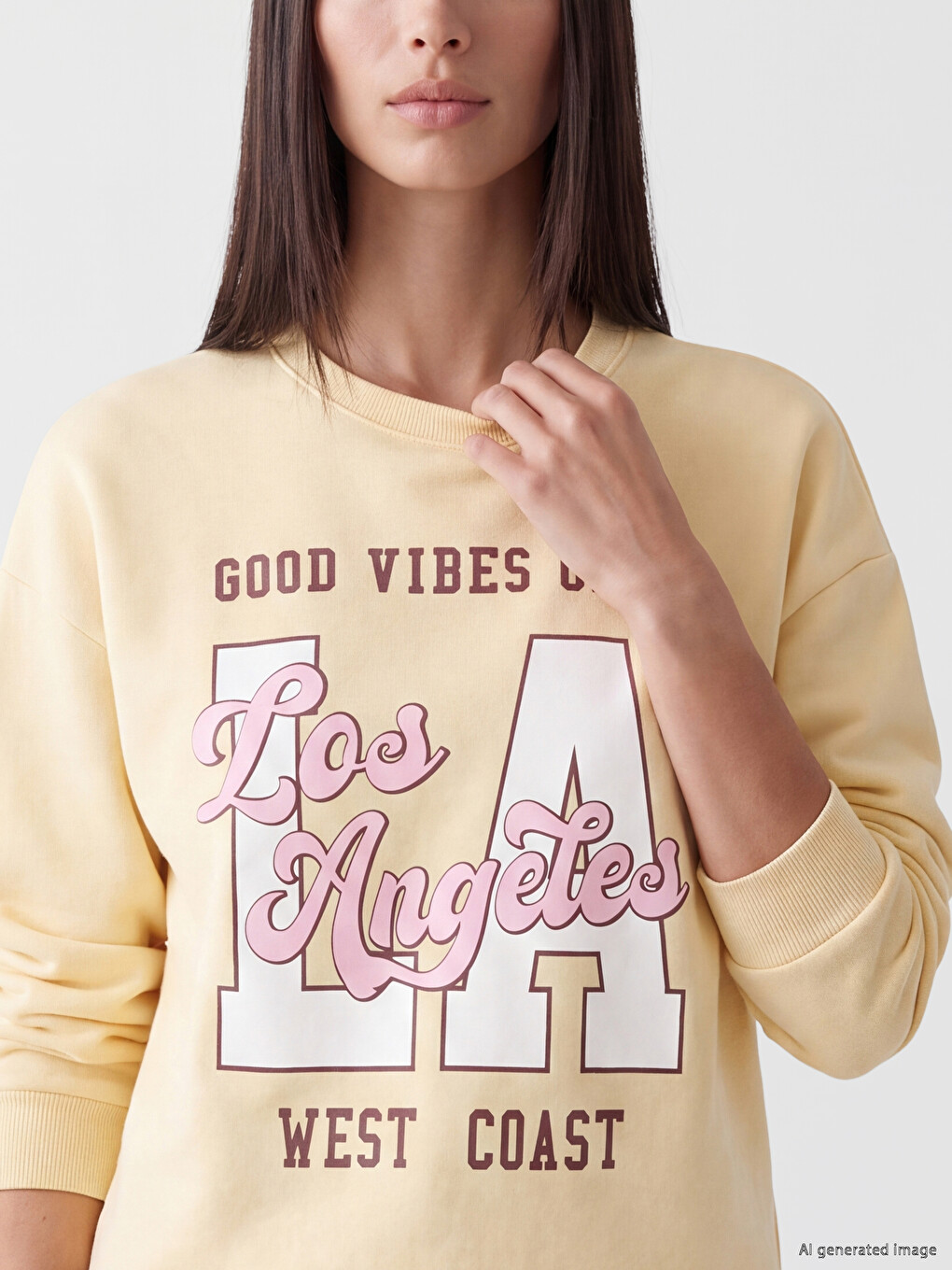 Bej Oversize Kadın Kalın Sweatshirt-2