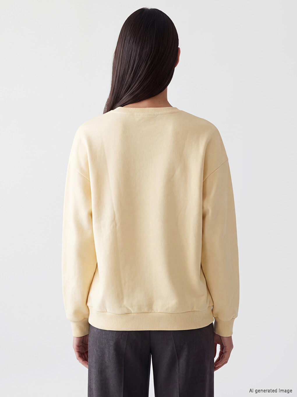 Bej Oversize Kadın Kalın Sweatshirt-3