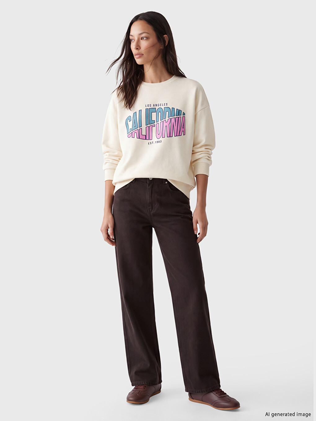 Ekru Oversize Kadın Kalın Sweatshirt-1