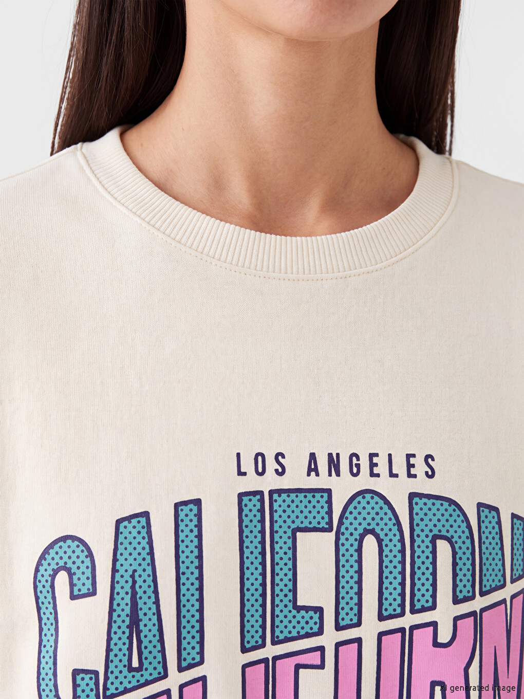 Ekru Oversize Kadın Kalın Sweatshirt-2