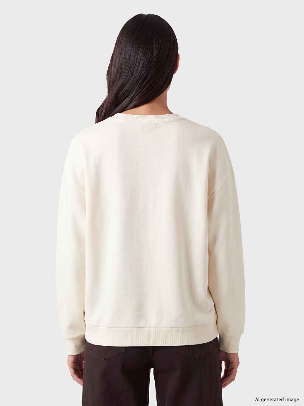Ekru Oversize Kadın Kalın Sweatshirt-3