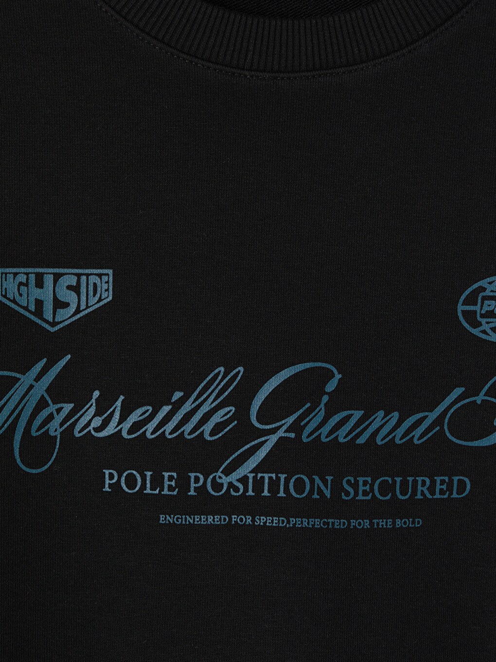 Siyah Bisiklet Yaka Marseille Baskılı Erkek Sweatshirt-2