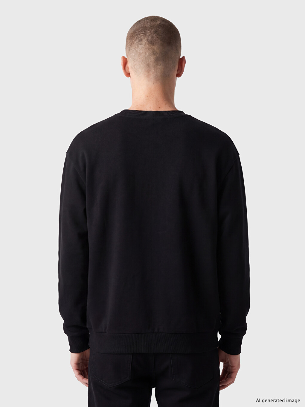 Siyah Bisiklet Yaka Marseille Baskılı Erkek Sweatshirt-3