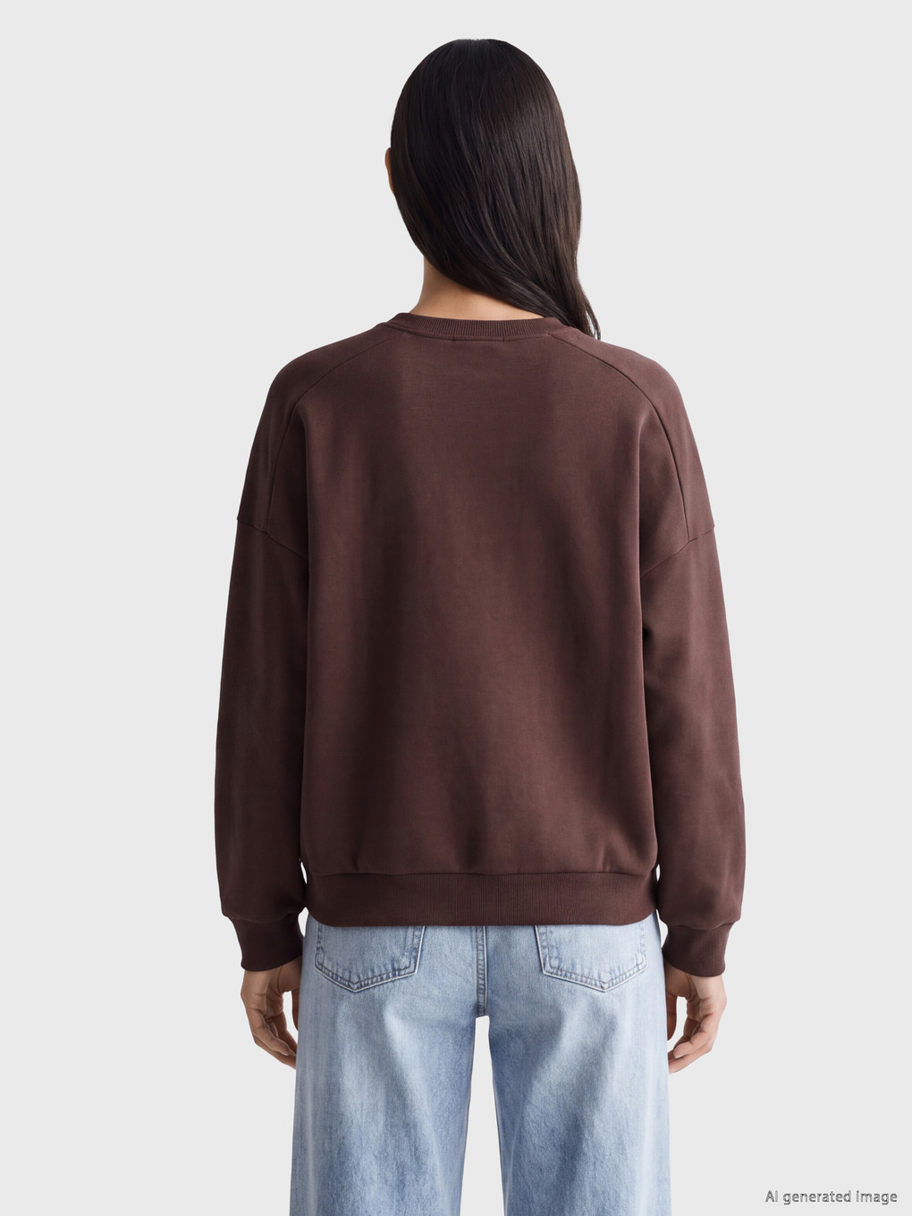 Kahverengi Oversize Kadın Kalın Sweatshirt-3