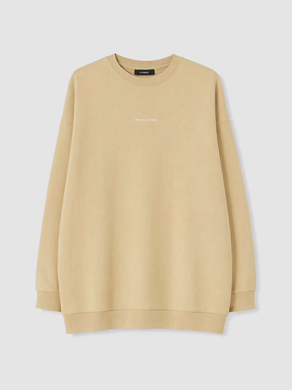 Bej Baskılı Kadın Sweatshirt Tunik-3