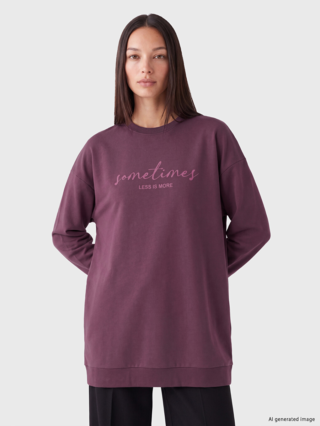 Mürdüm Baskılı Kadın Sweatshirt Tunik