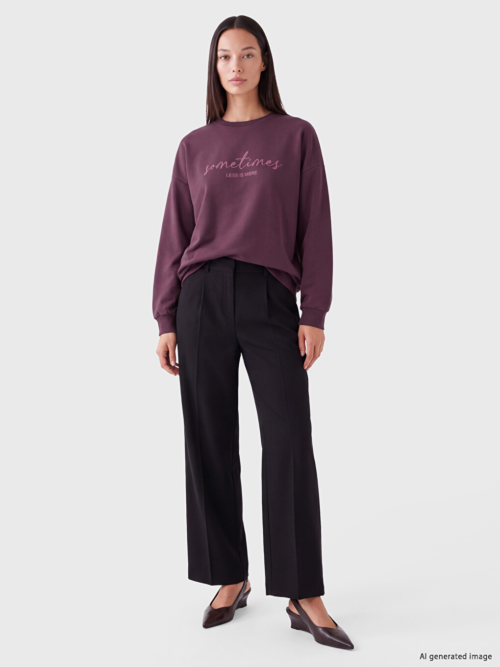 Mürdüm Baskılı Kadın Sweatshirt Tunik-1