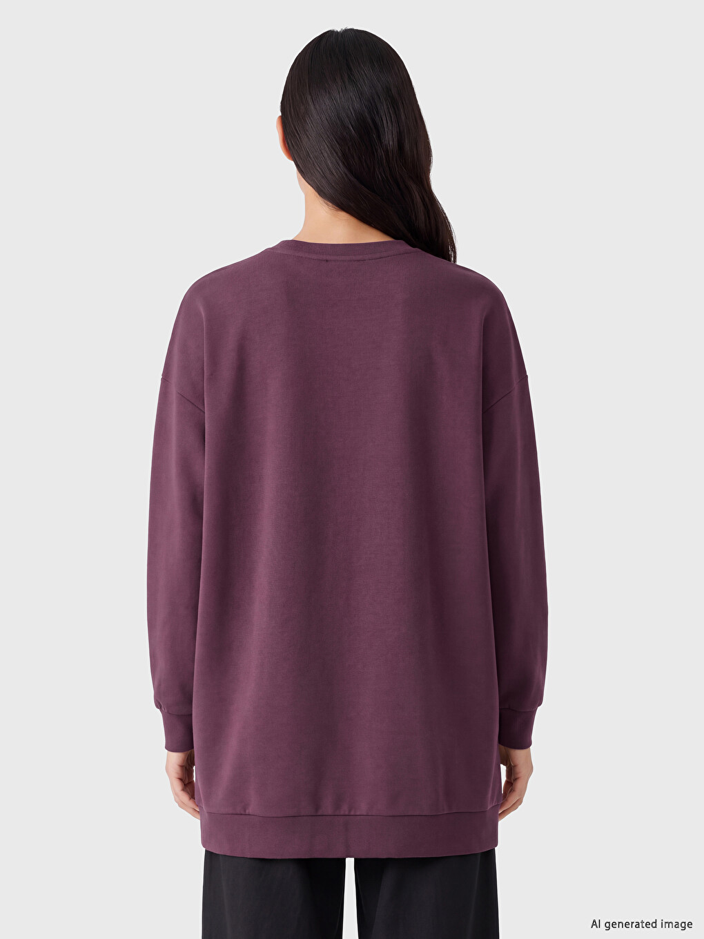 Mürdüm Baskılı Kadın Sweatshirt Tunik-3