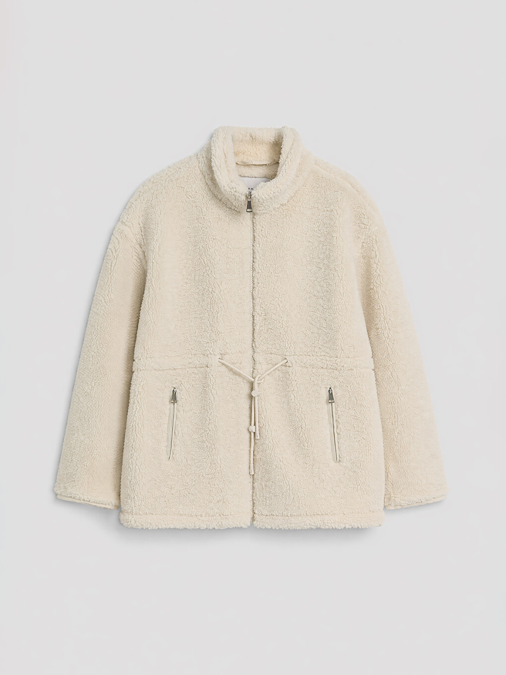 Bej Oversize Kadın Pelüş Mont-5