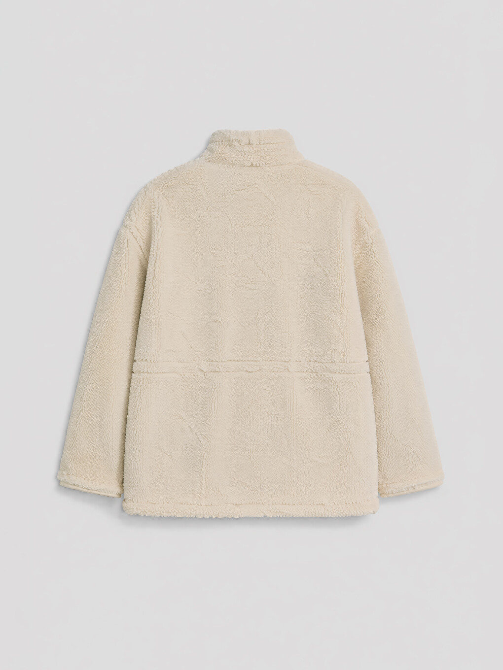Bej Oversize Kadın Pelüş Mont-6