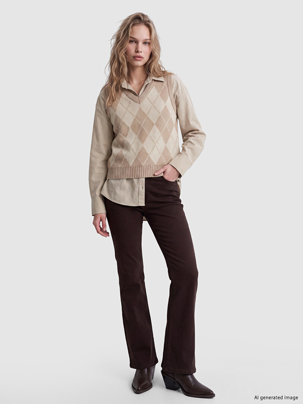 Argyle Patterned Women's Knitwear Sweater Vest-1