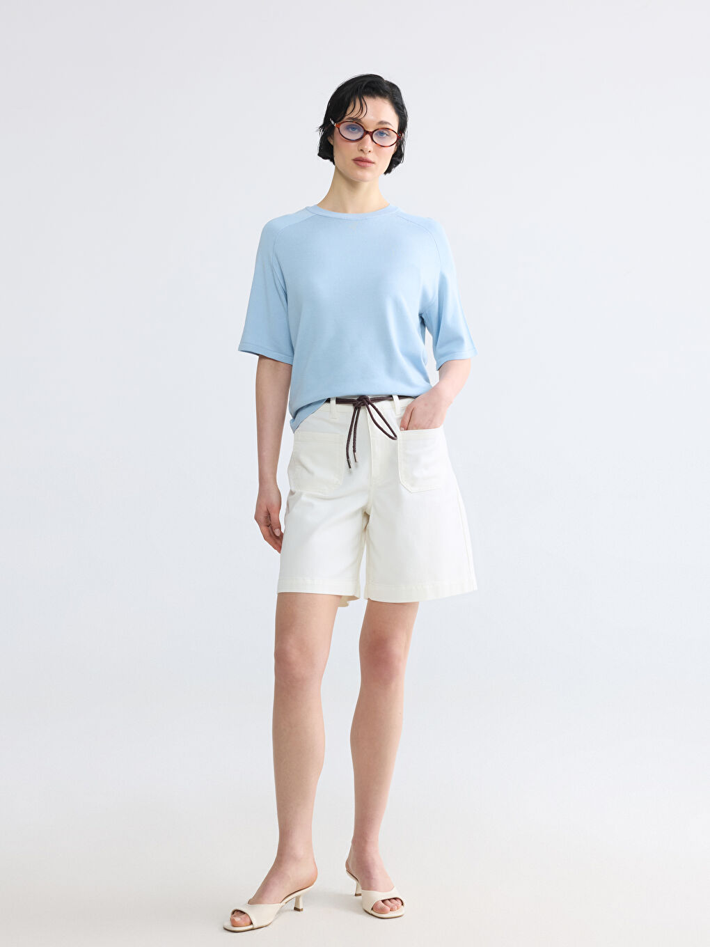 Džemper od trikotaže sa okruglim izrezom za žene-1