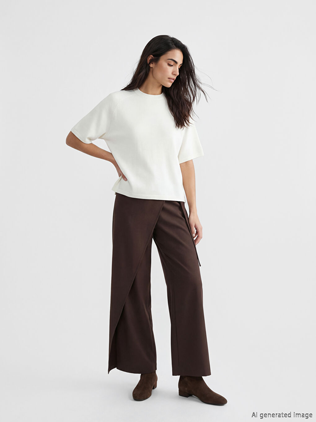 Ekru Bisiklet Yaka Kadın Triko Kazak-1