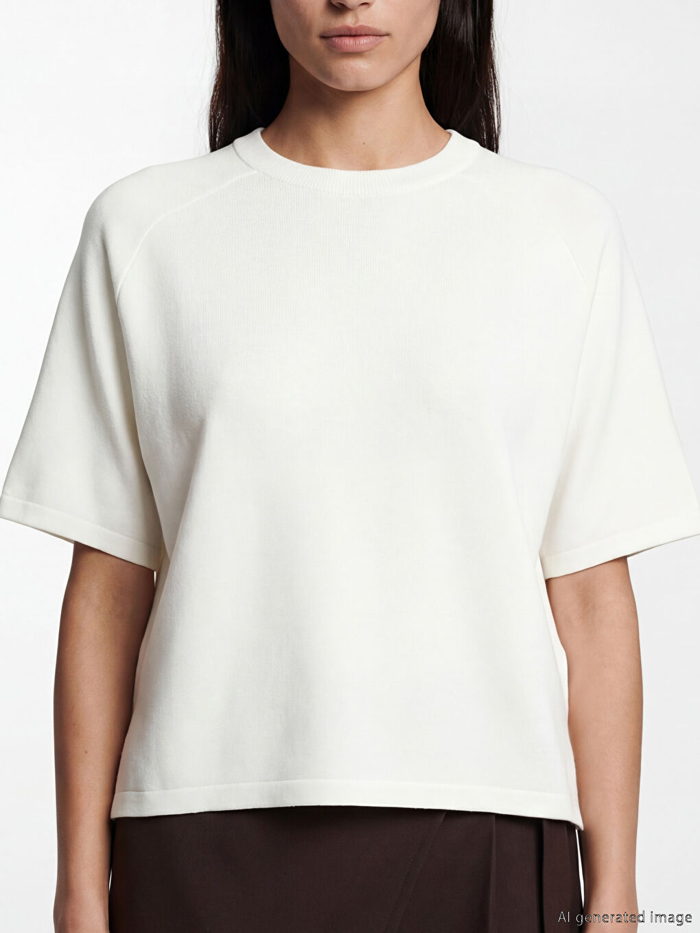 Ekru Bisiklet Yaka Kadın Triko Kazak-2