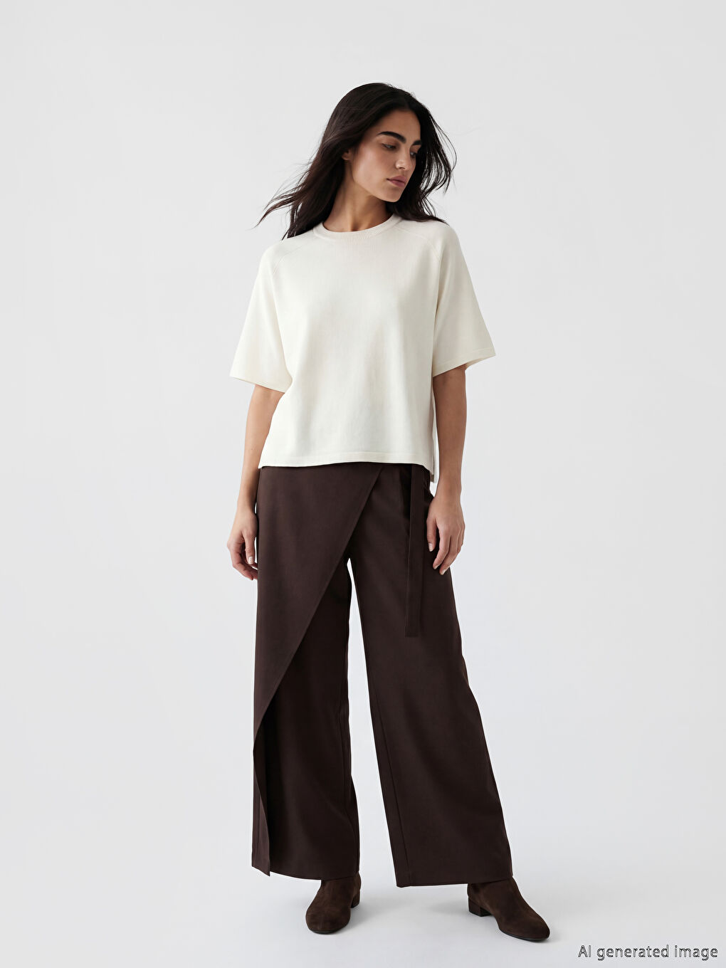 Ekru Bisiklet Yaka Kadın Triko Kazak-3