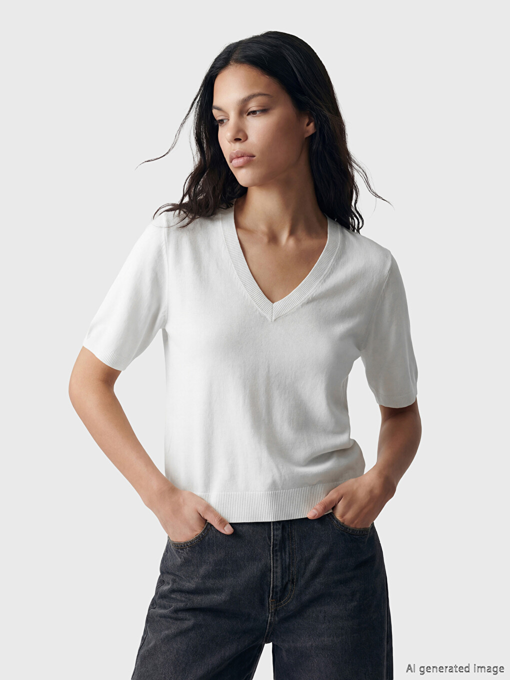 Pull-over en tricot à encolure en V pour femme