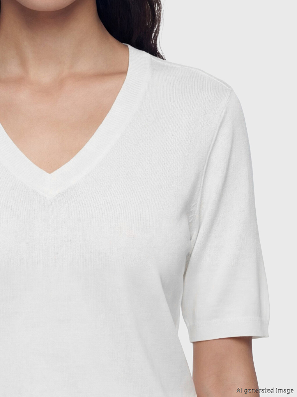 Pull-over en tricot à encolure en V pour femme-2