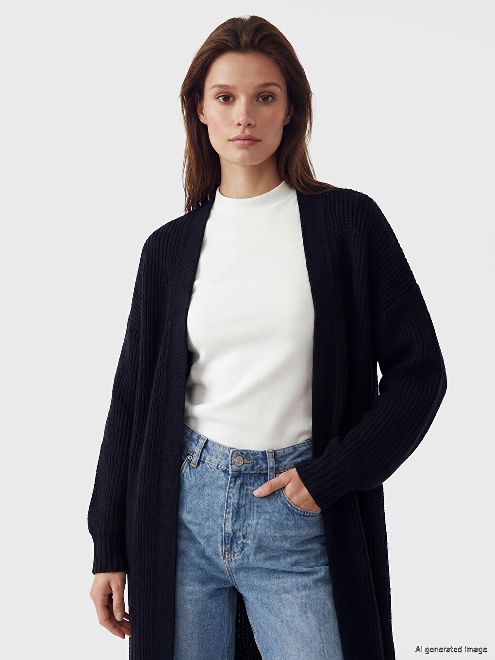 Lacivert Şal Yaka Oversize Kadın Triko Hırka-1