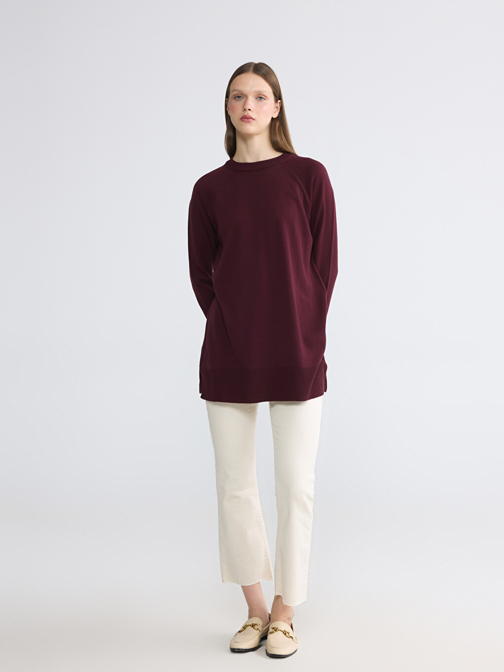 Bordo Bisiklet Yaka Kadın Triko Tunik-1