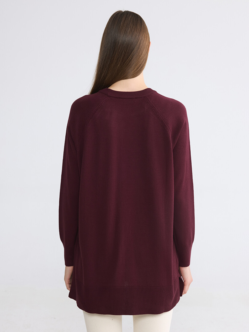Bordo Bisiklet Yaka Kadın Triko Tunik-3