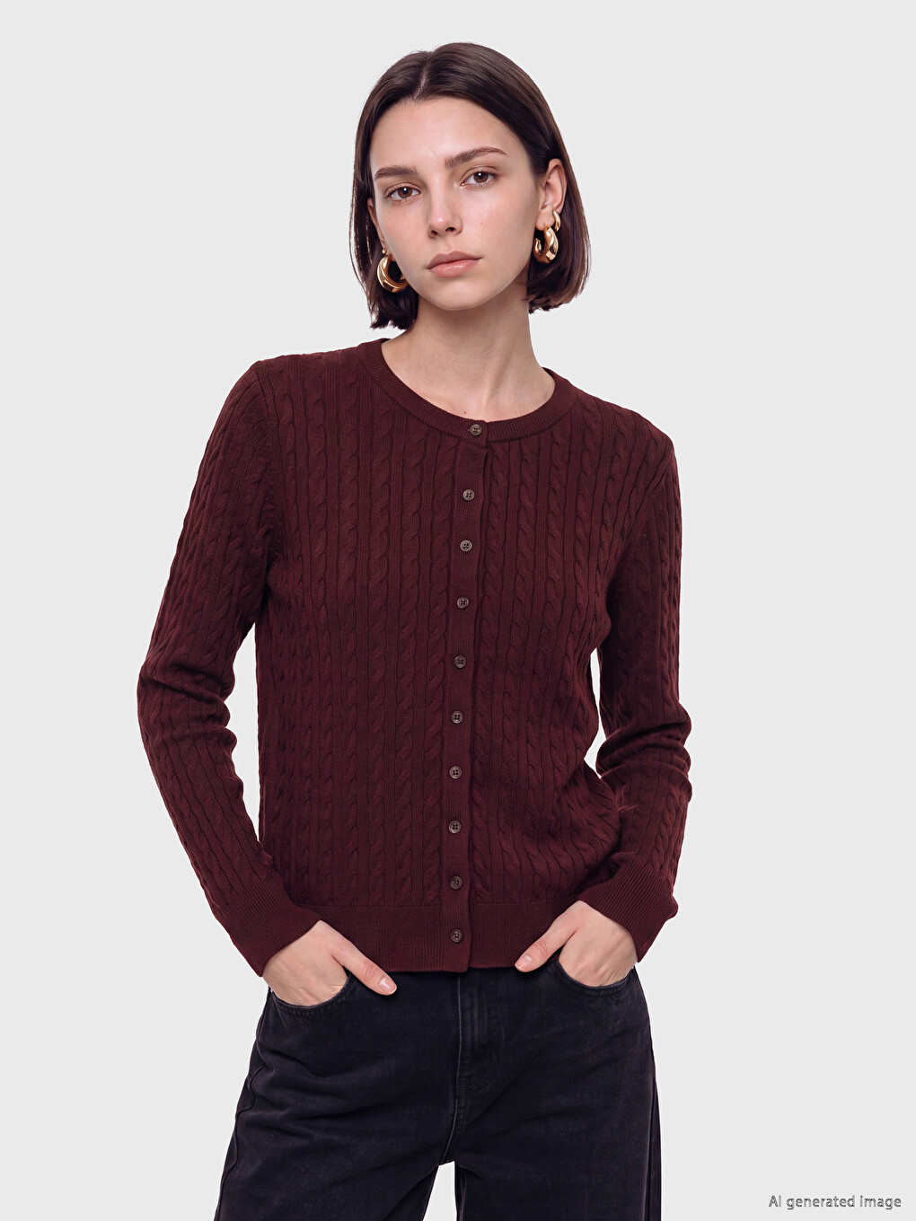 Cable Knit Patterned Women's Knitwear Cardigan