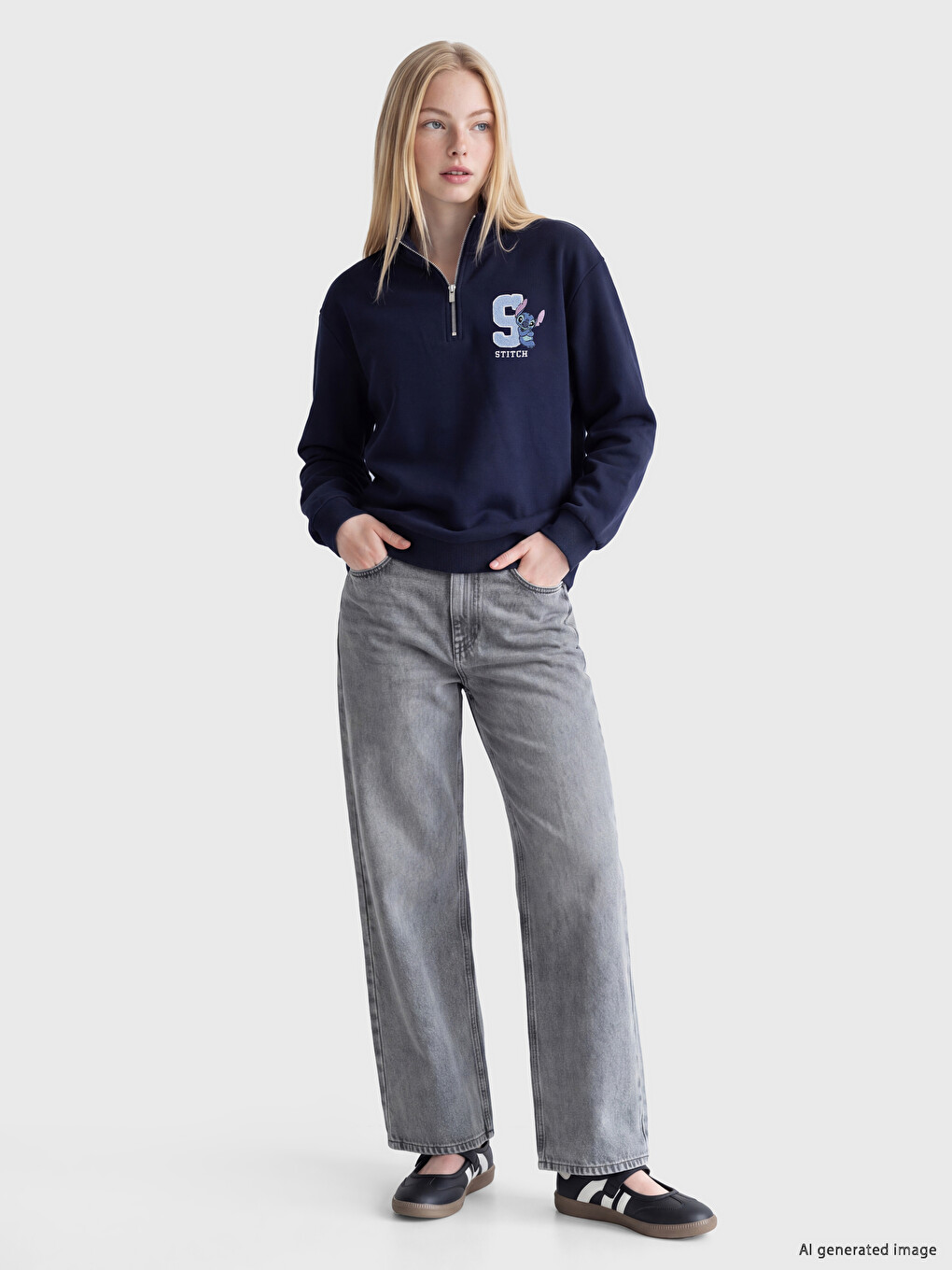 Ženska Debela Oversize Dukserica S Vezenim Stitch Motivom-1