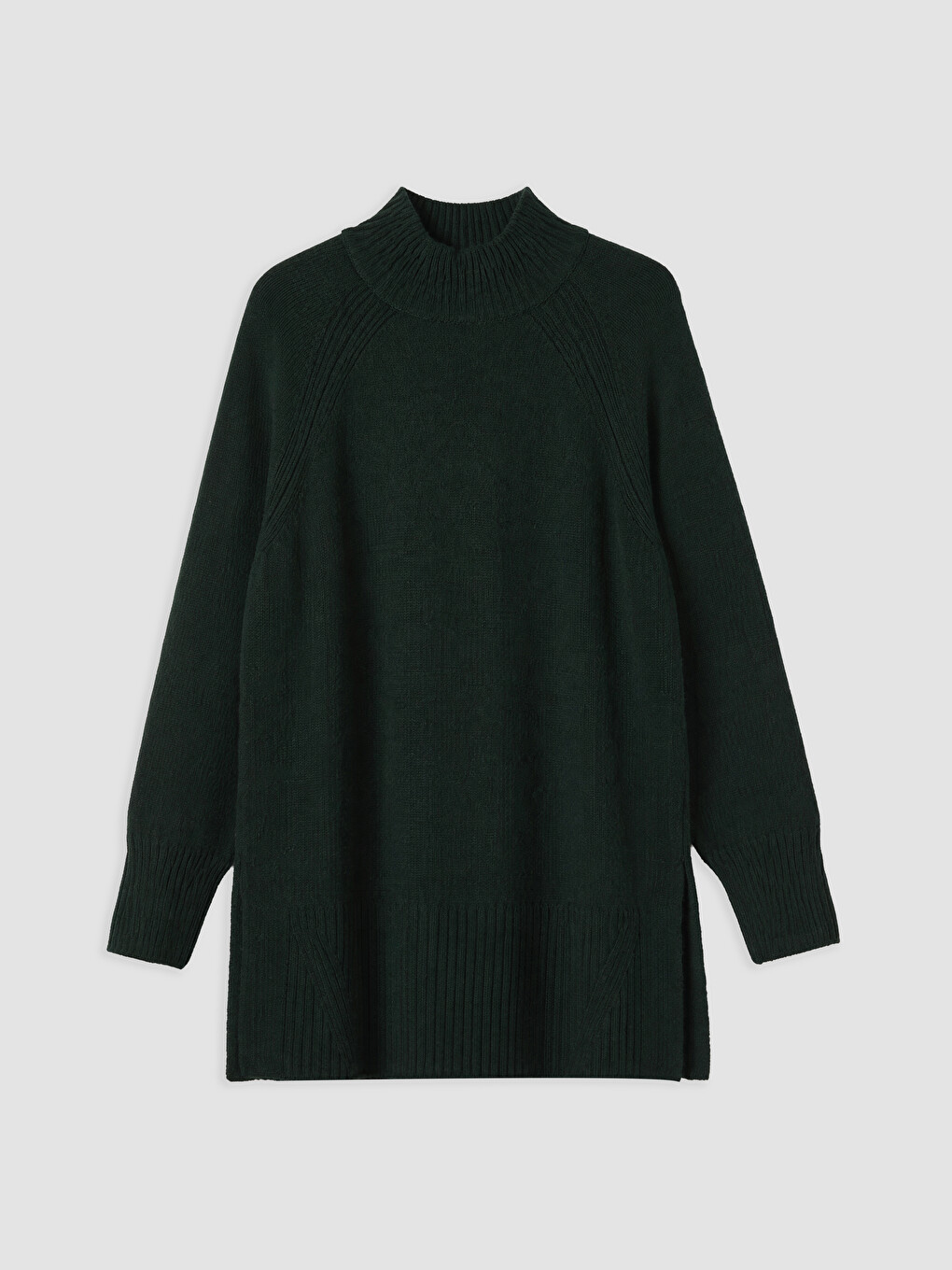 Yeşil Yarım Balıkçı Yaka Oversize Kadın Triko Tunik