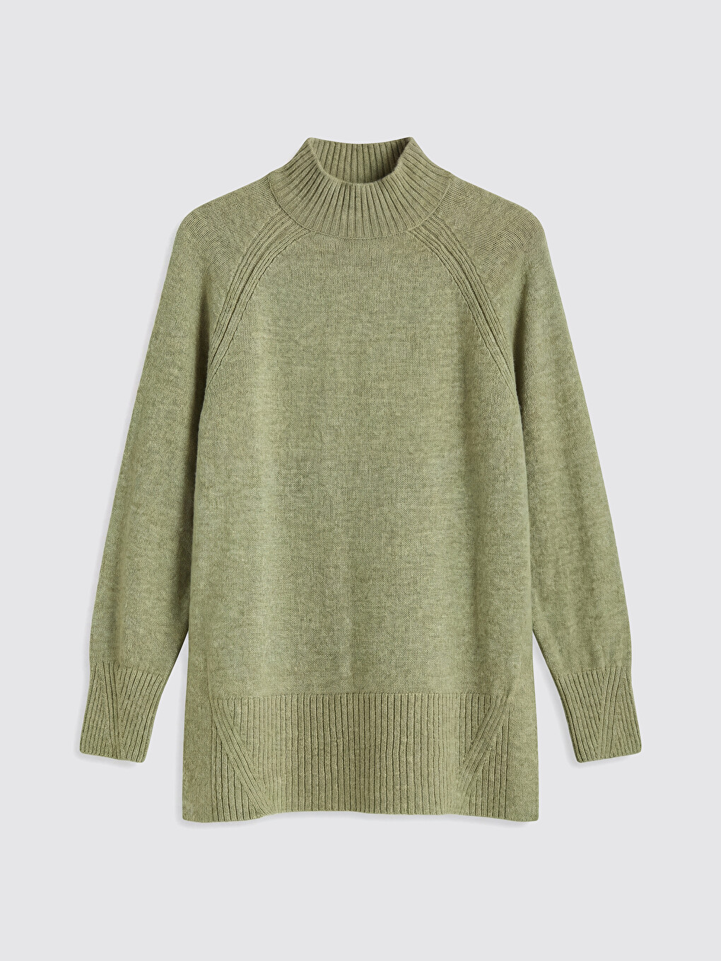 Yeşil Yarım Balıkçı Yaka Oversize Kadın Triko Tunik-4