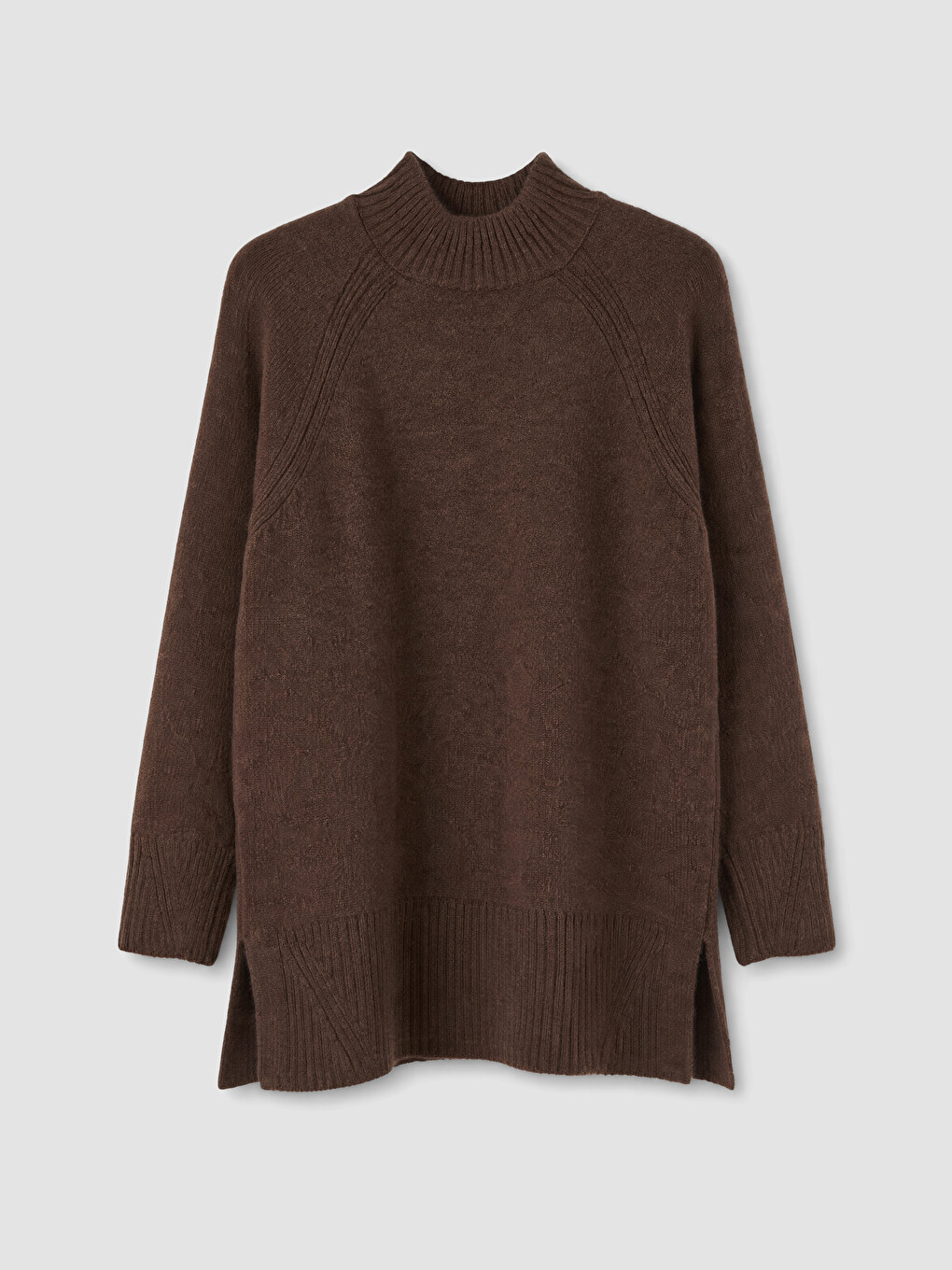 Kahverengi Yarım Balıkçı Yaka Oversize Kadın Triko Tunik-4