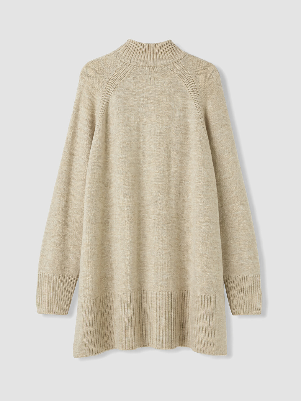 Bej Yarım Balıkçı Yaka Oversize Kadın Triko Tunik-3