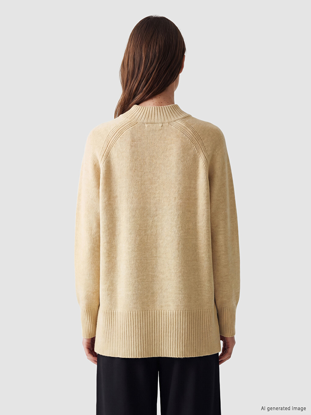 Sarı Yarım Balıkçı Yaka Oversize Kadın Triko Tunik-3