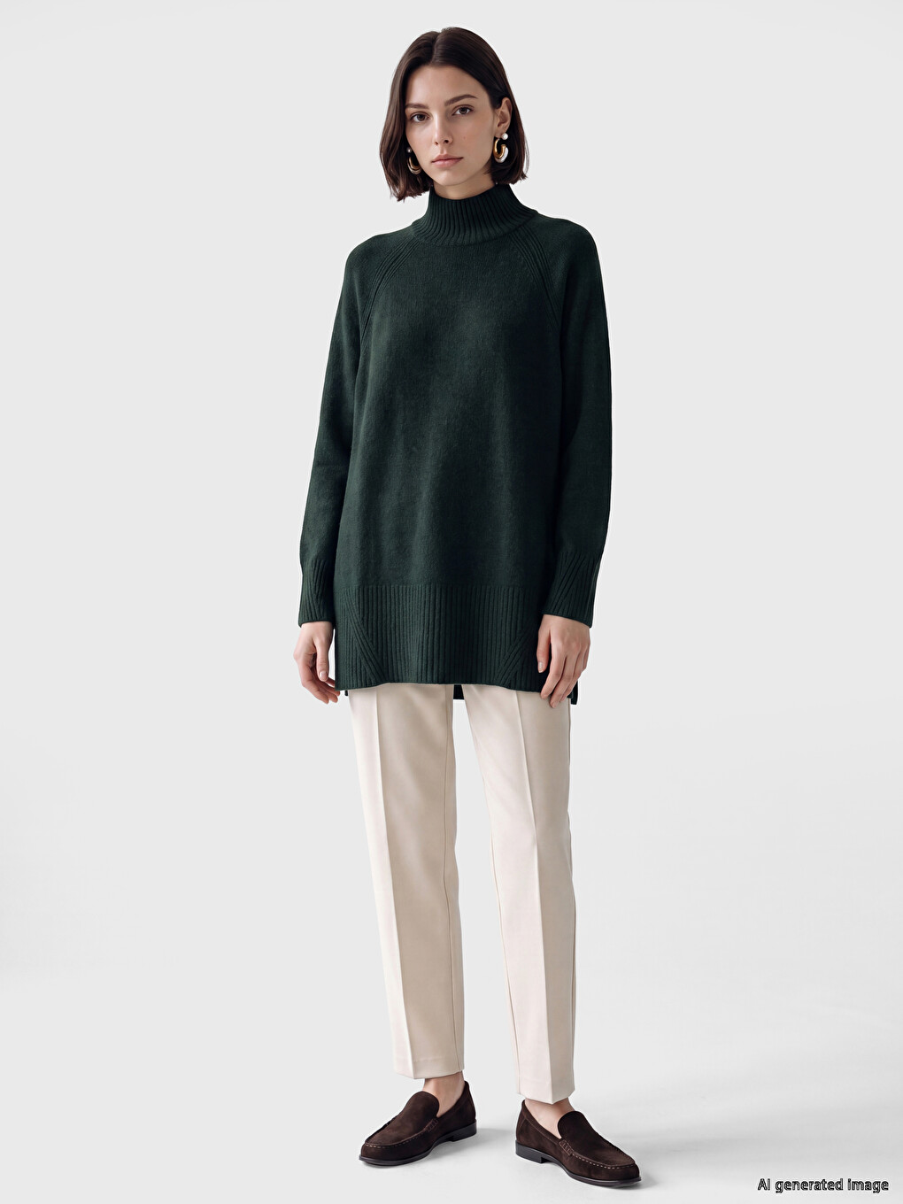 Mock Turtleneck Oversize Women's Knitwear Tunic-1
