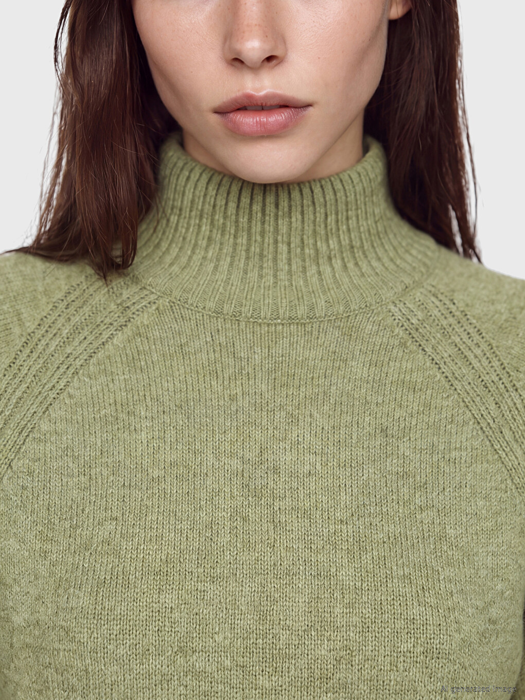 Yeşil Yarım Balıkçı Yaka Oversize Kadın Triko Tunik-3