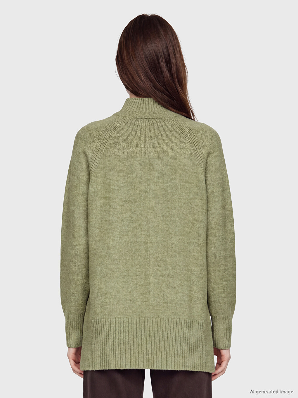 Yeşil Yarım Balıkçı Yaka Oversize Kadın Triko Tunik-4