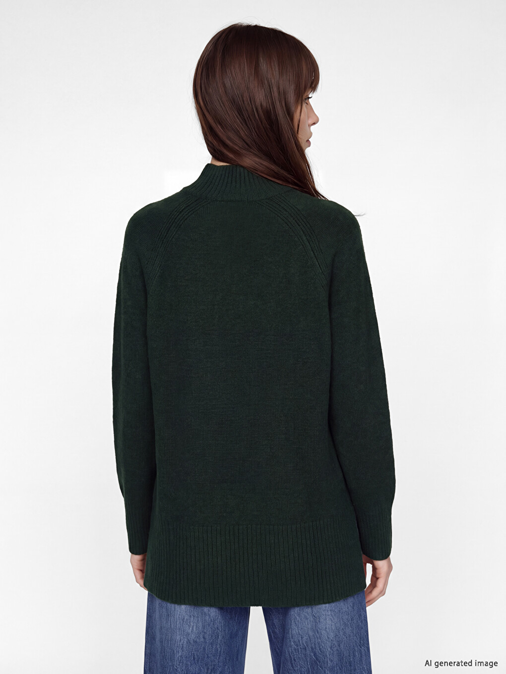 Yeşil Yarım Balıkçı Yaka Oversize Kadın Triko Tunik-4