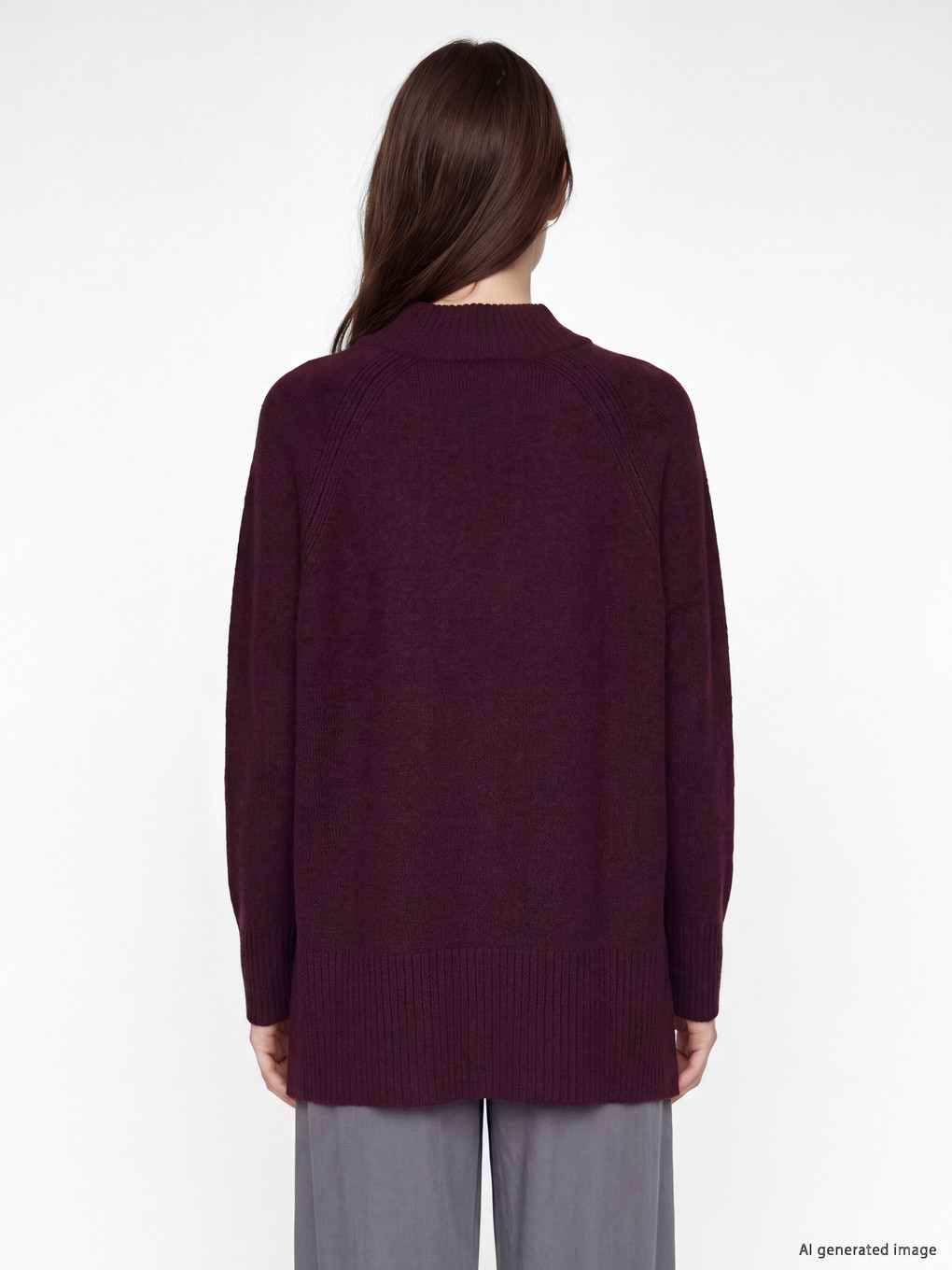 Mor Yarım Balıkçı Yaka Oversize Kadın Triko Tunik-3