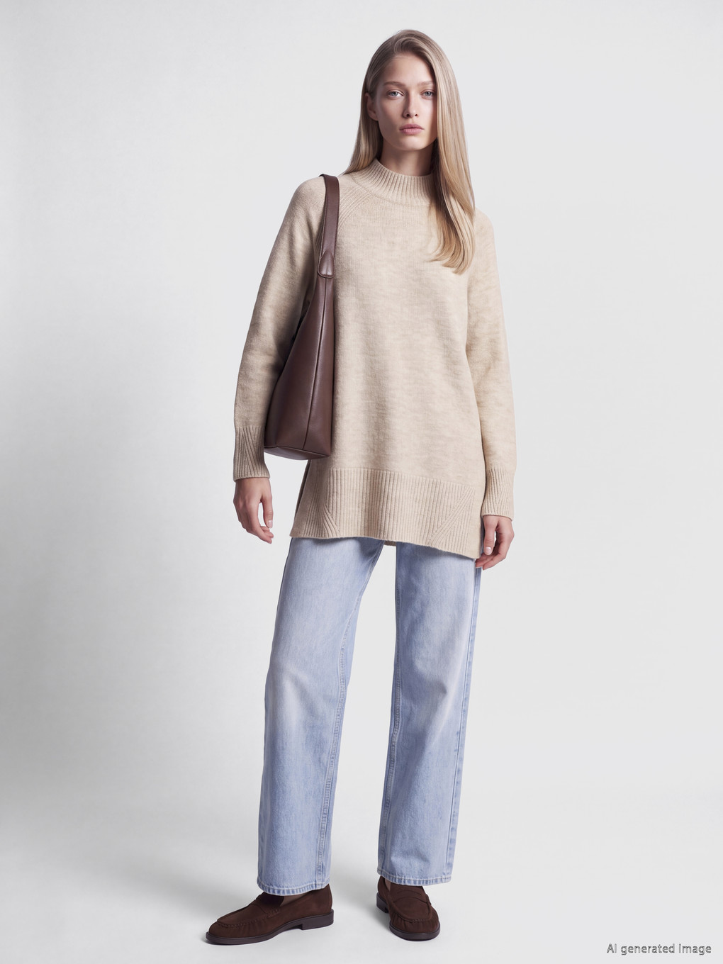 Mock Turtleneck Oversize Women's Knitwear Tunic-3