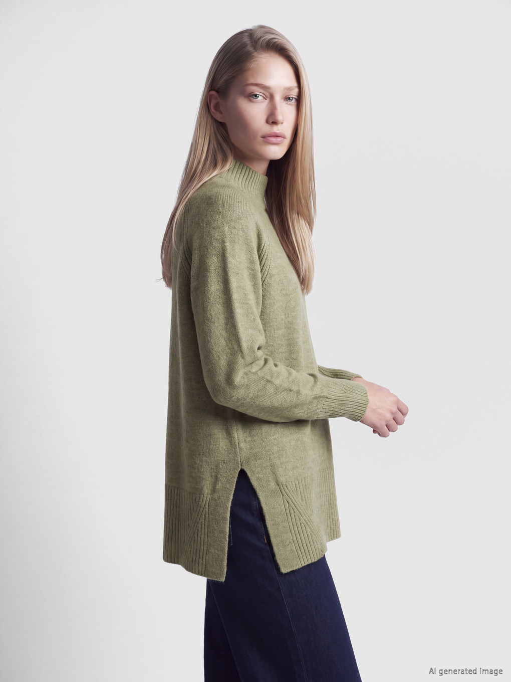 Mock Turtleneck Oversize Women's Knitwear Tunic-1