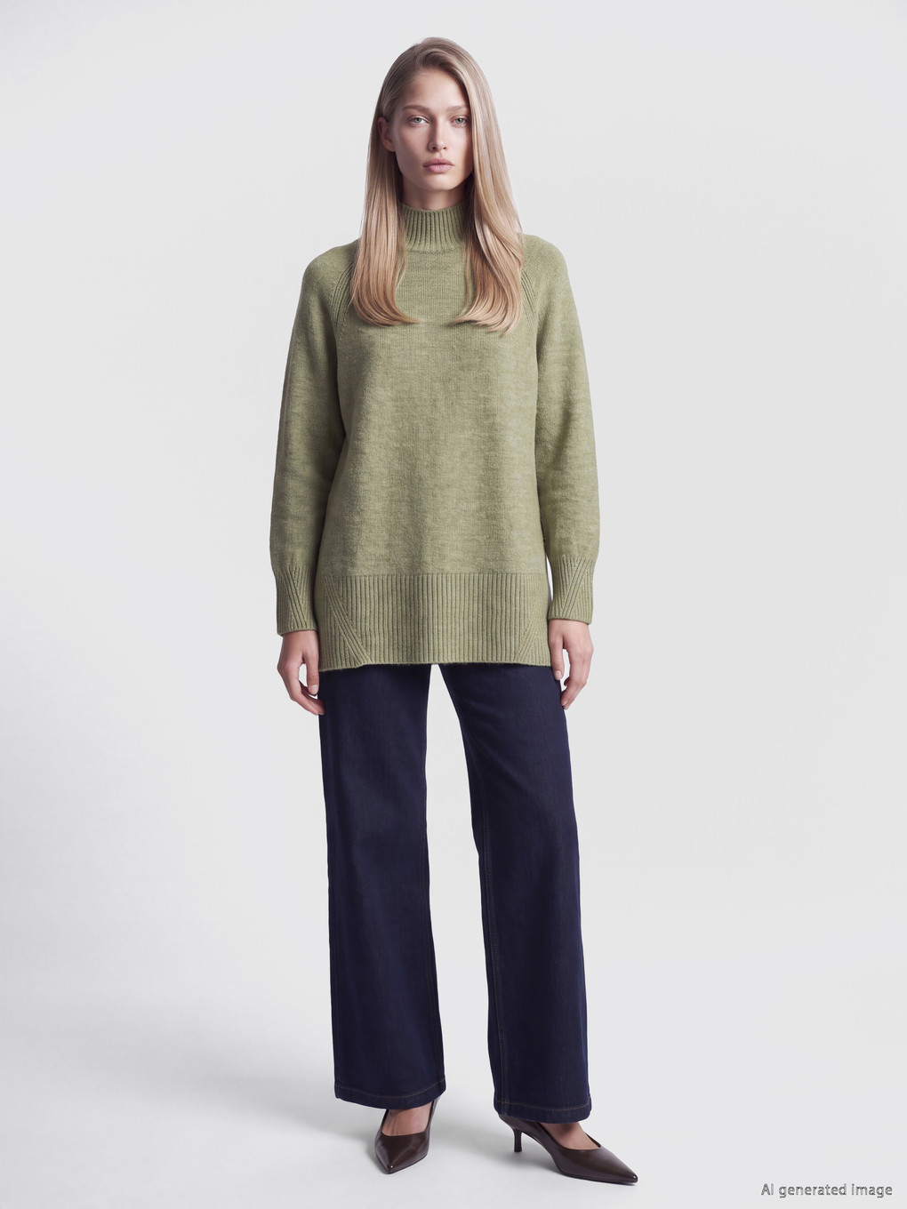 Mock Turtleneck Oversize Women's Knitwear Tunic-3