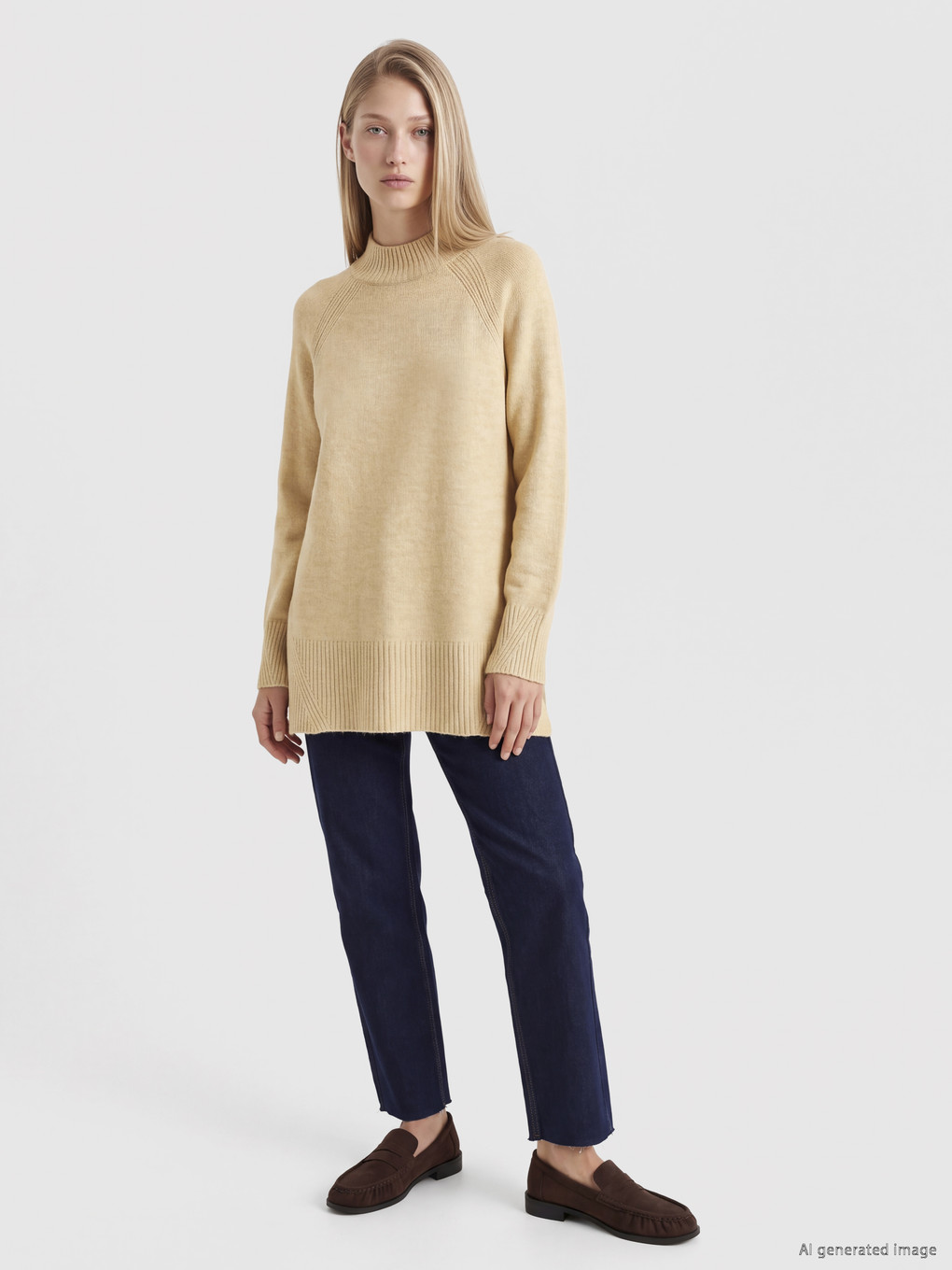 Mock Turtleneck Oversize Women's Knitwear Tunic-1