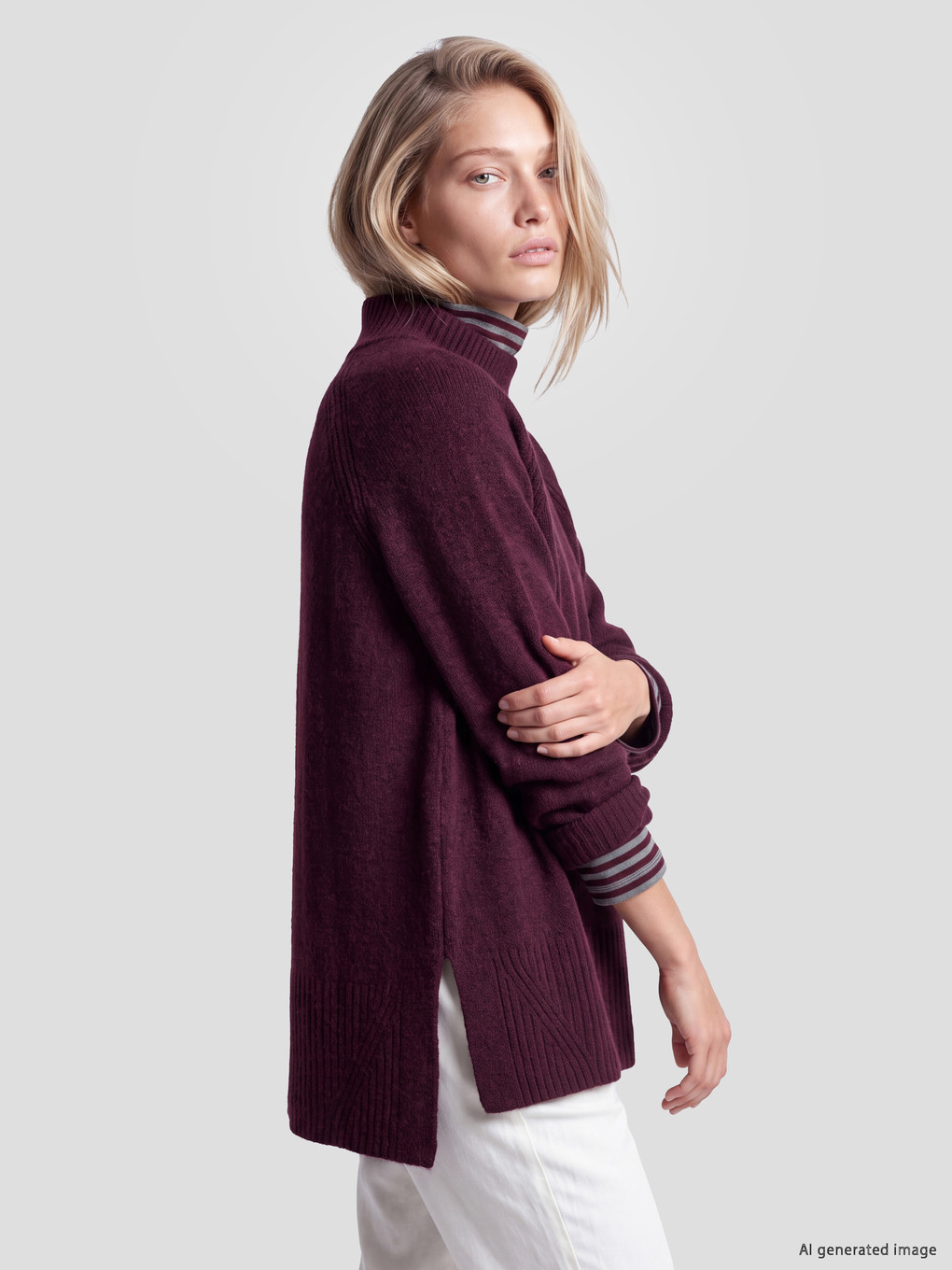 Mor Yarım Balıkçı Yaka Oversize Kadın Triko Tunik-7