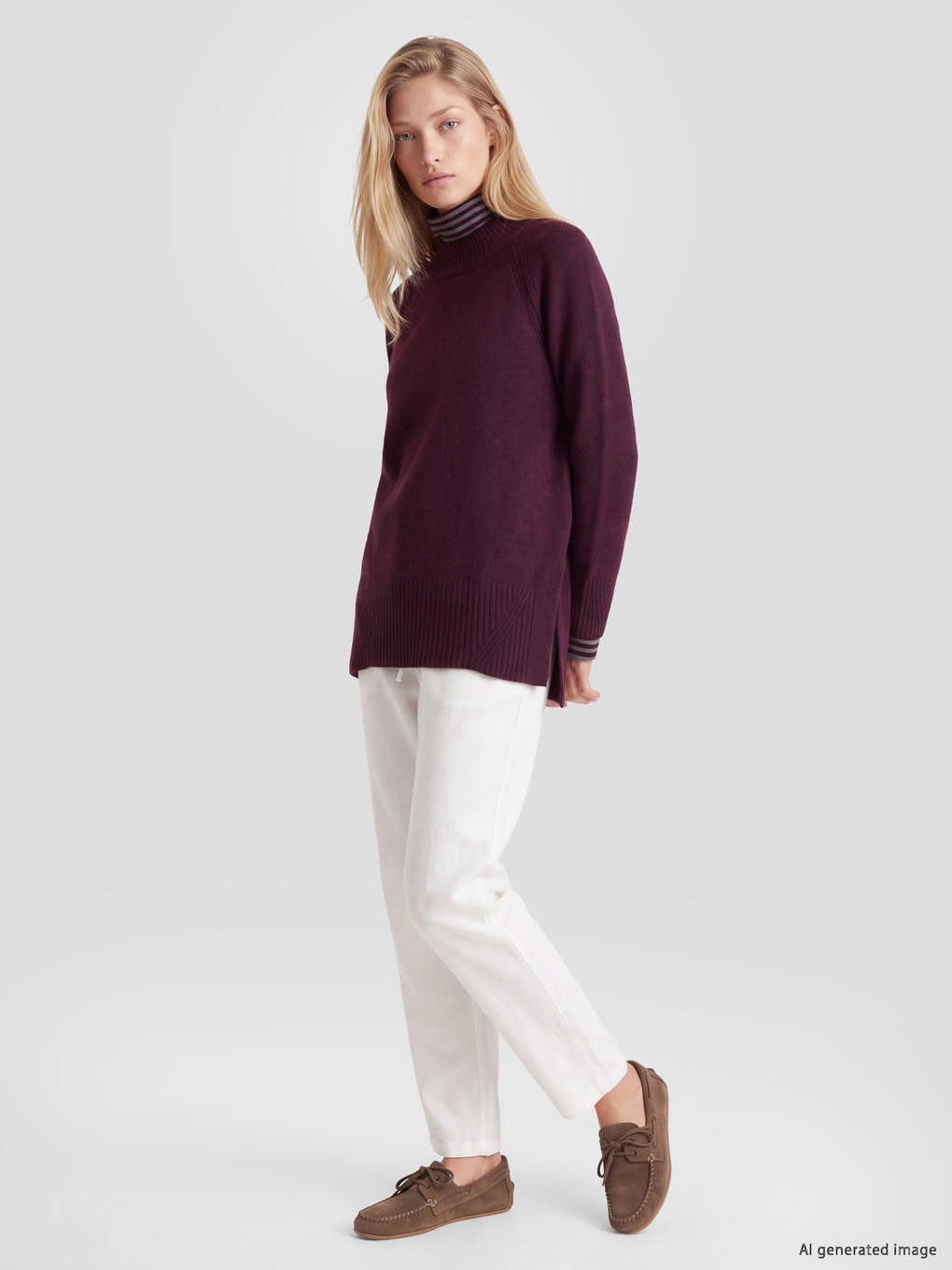 Mor Yarım Balıkçı Yaka Oversize Kadın Triko Tunik-8