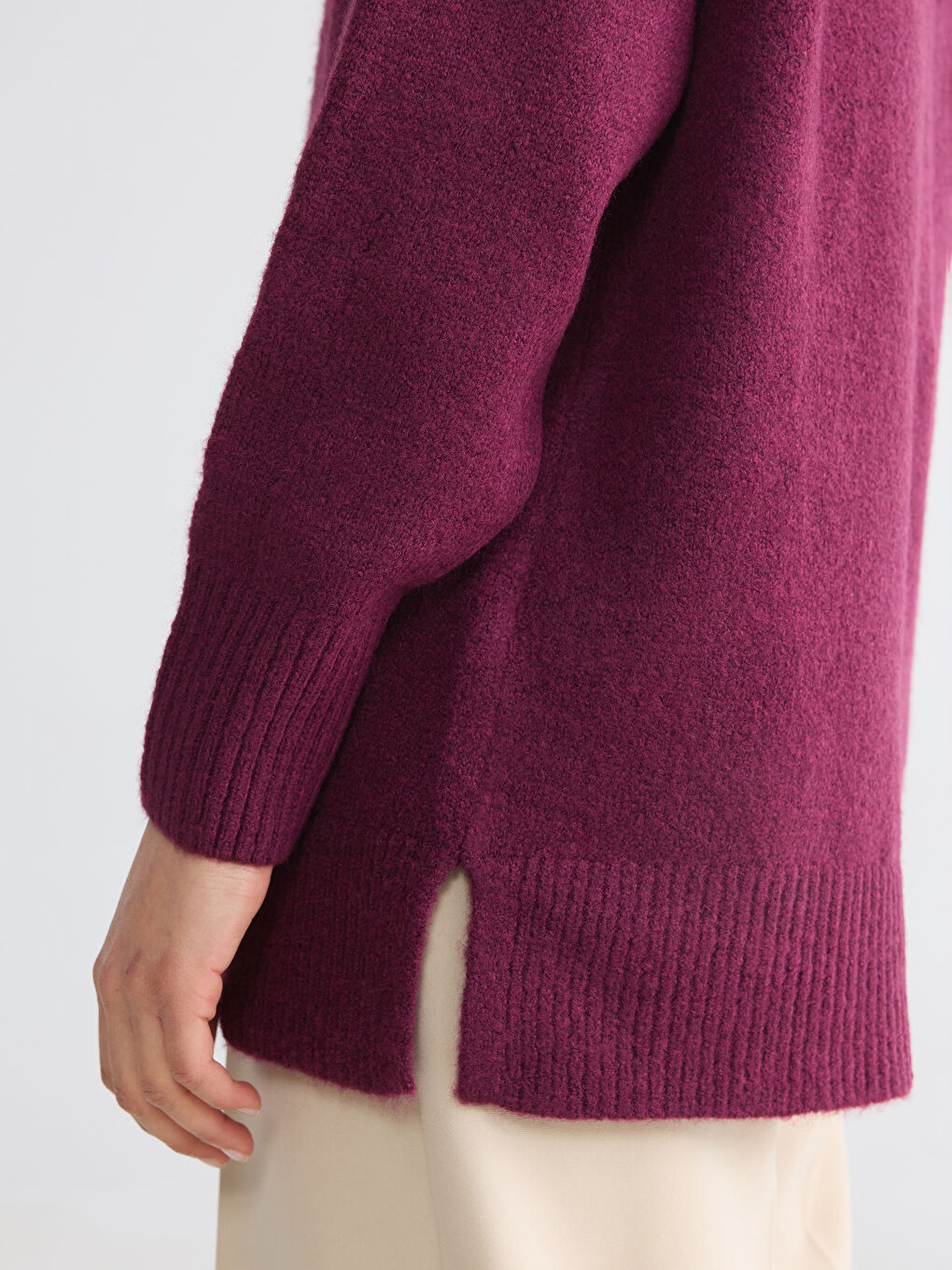Bordo Bisiklet Yaka Oversize Kadın Triko Tunik-2