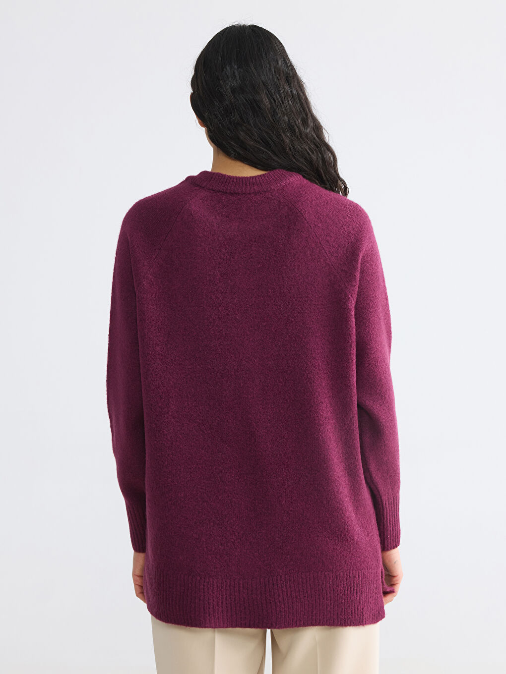 Bordo Bisiklet Yaka Oversize Kadın Triko Tunik-3