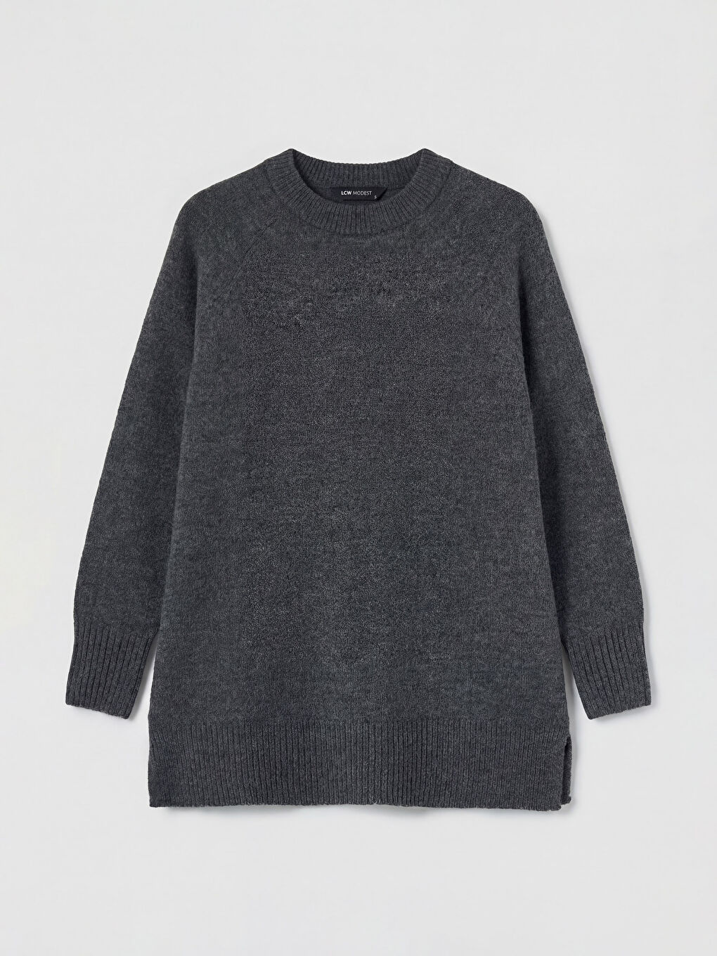 Gri Bisiklet Yaka Oversize Kadın Triko Tunik-4