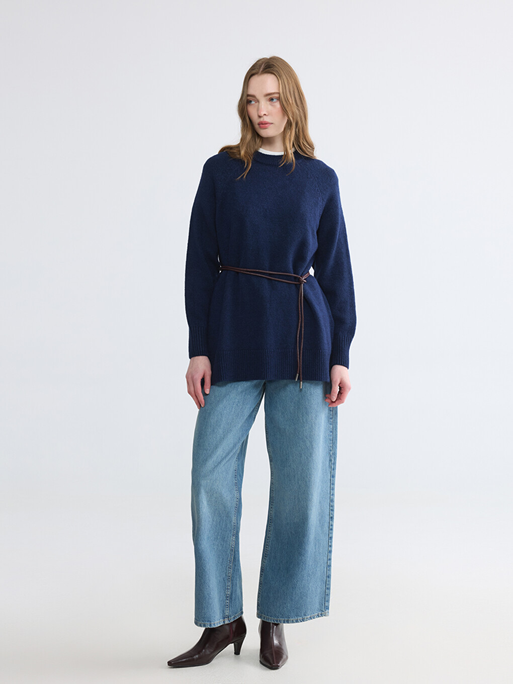 Crew Neck Oversize Women's Knitwear Tunic-1