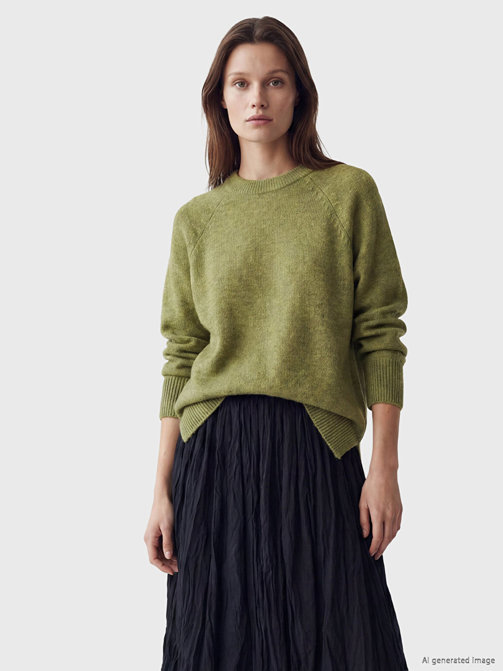 Yeşil Bisiklet Yaka Oversize Kadın Triko Tunik