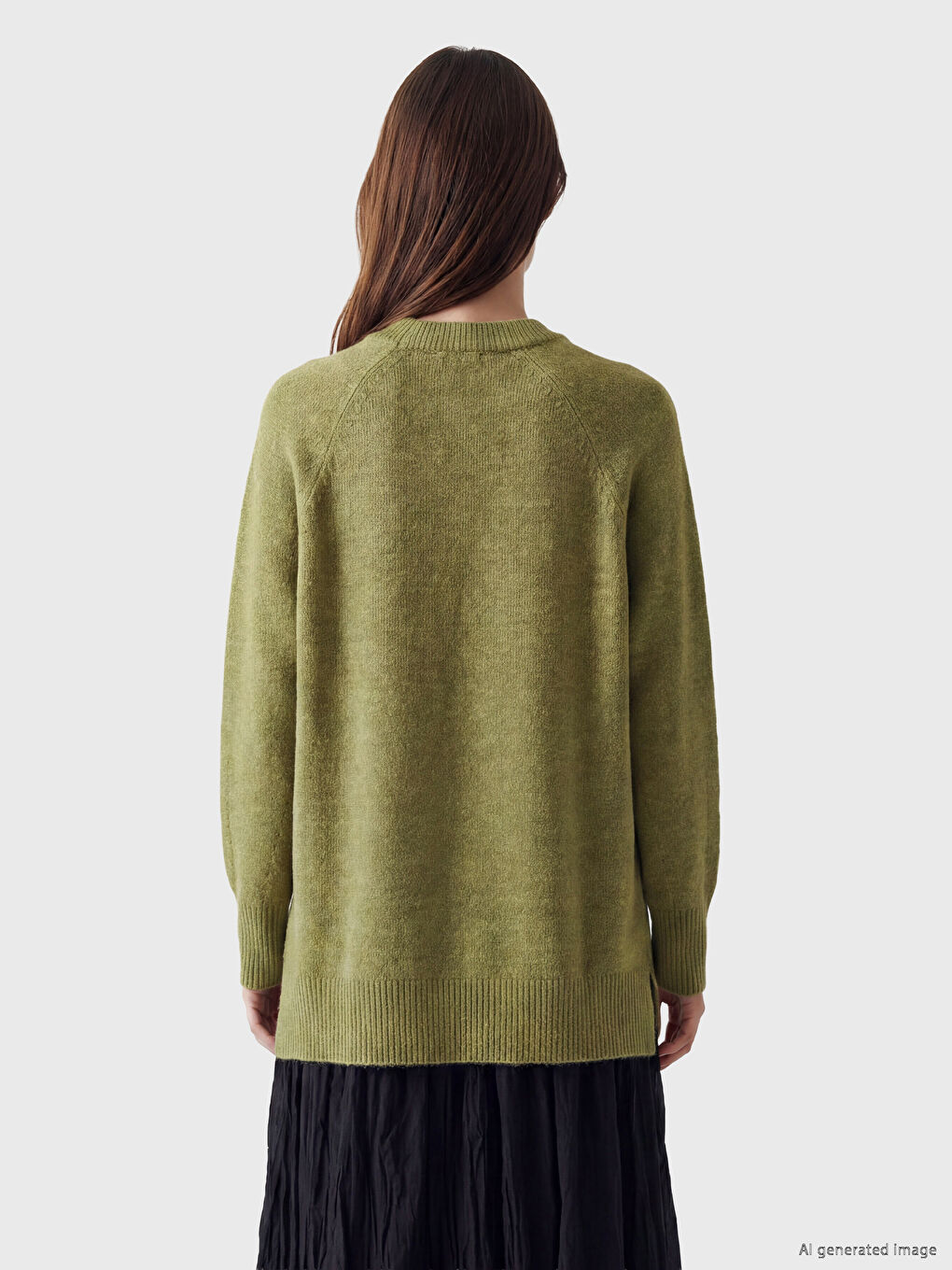 Yeşil Bisiklet Yaka Oversize Kadın Triko Tunik-3