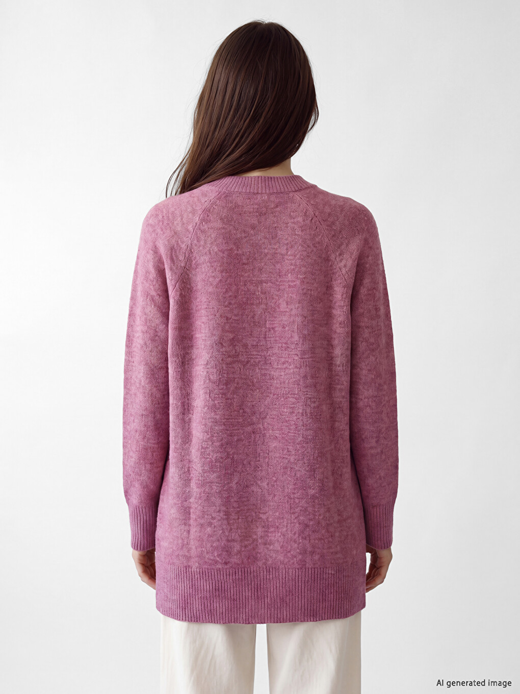Pembe Bisiklet Yaka Oversize Kadın Triko Tunik-4